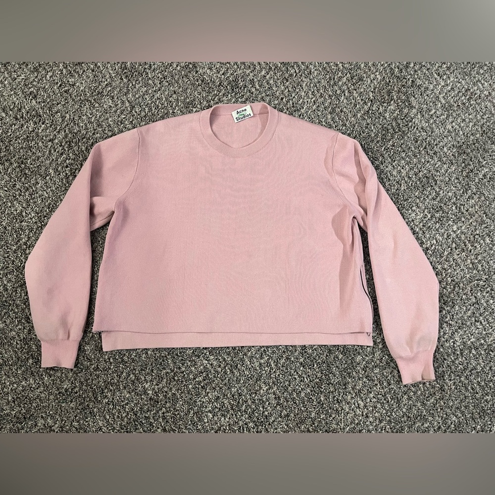 Acne cropped side zipper sweater pink small misty clean pss16